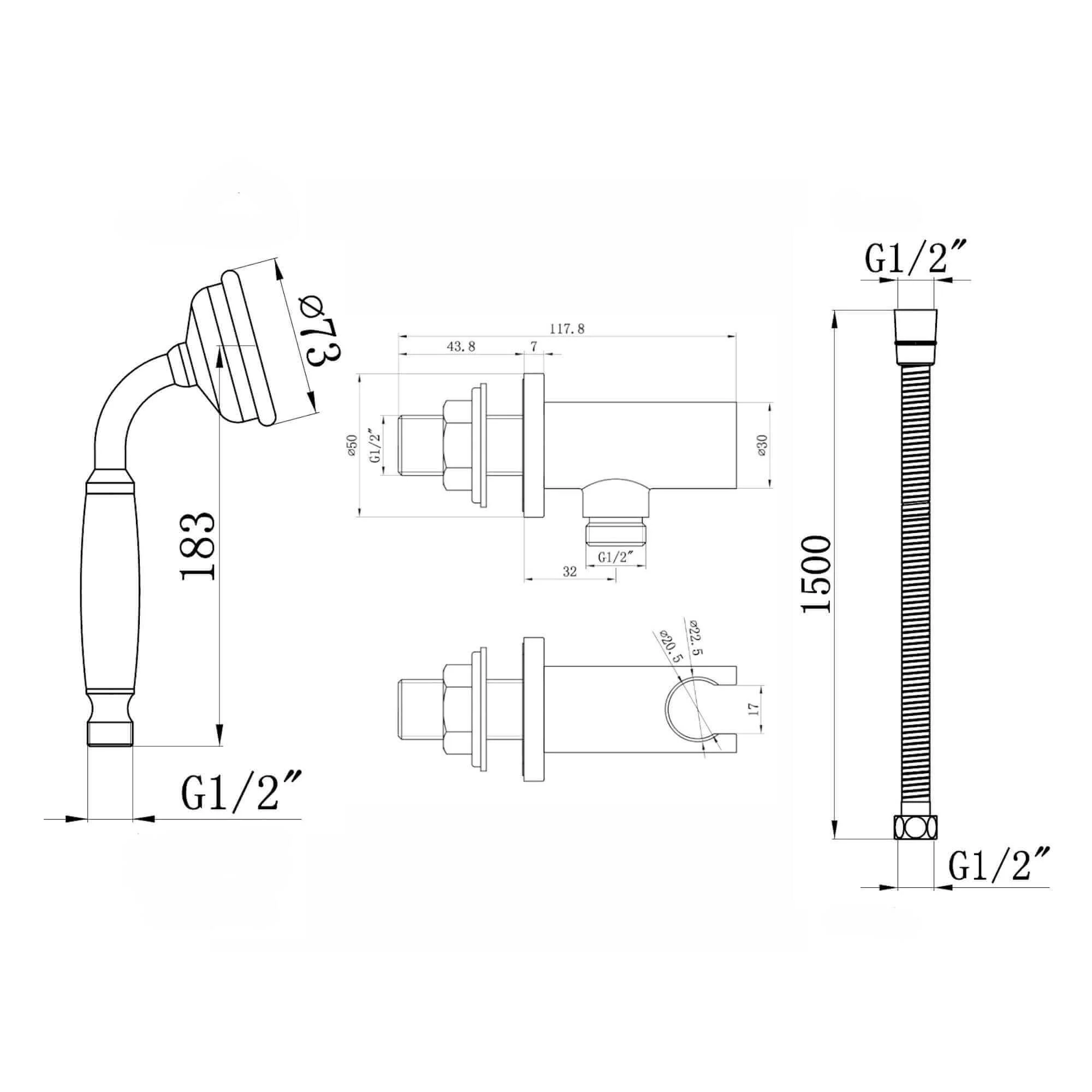 Traditional Brass & White Ceramic Hand Shower Kit Incl. Hose And Wall Bracket With Outlet - Gold - Image 6