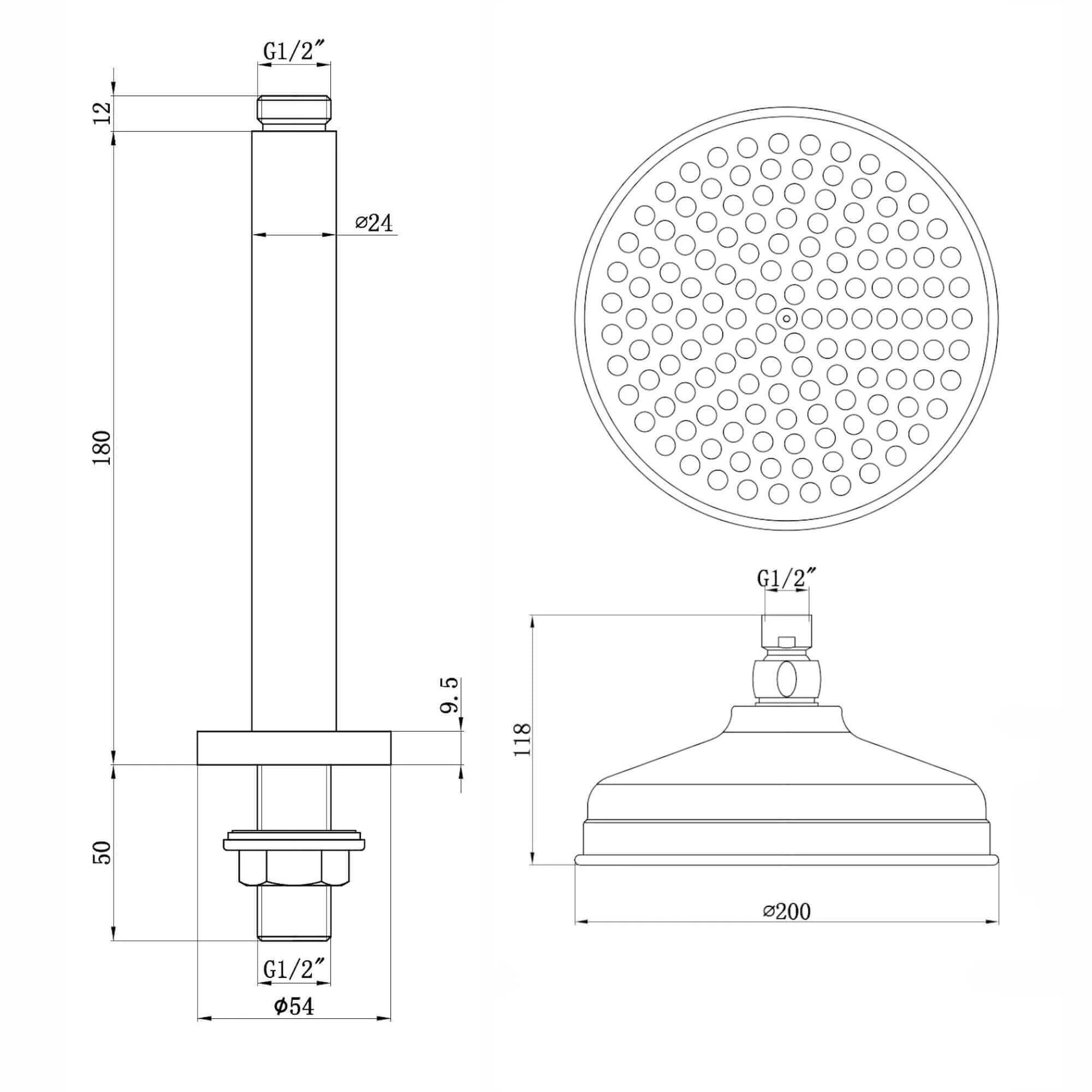 Traditional Ceiling Fixed Apron Brass Shower Head 8" With 180mm Ceiling Shower Arm - Gold - Image 4