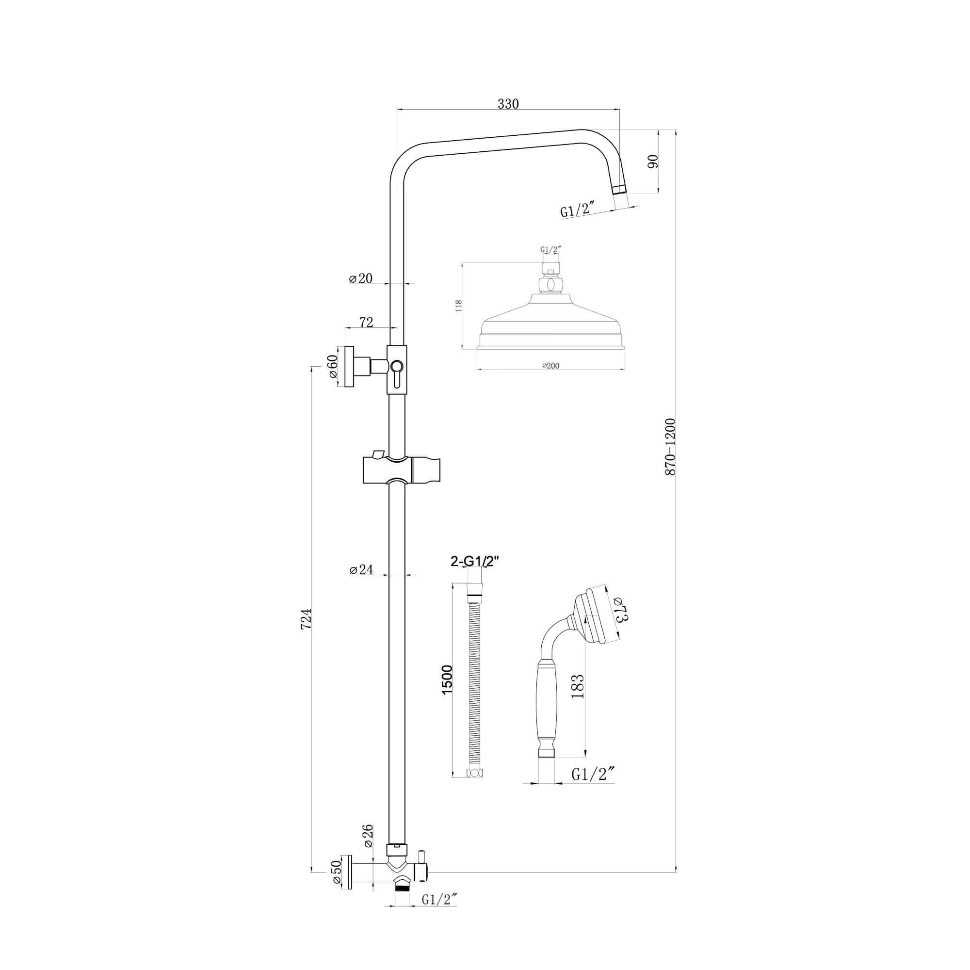 Traditional dual shower riser rail kit for concealed installation - chrome - Image 6