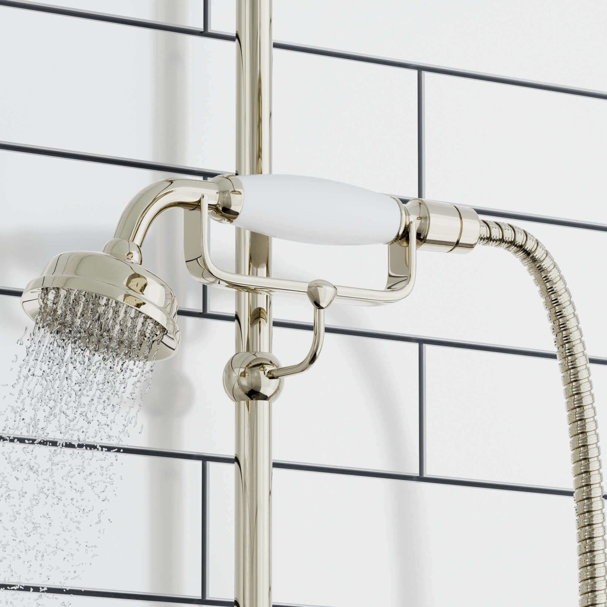 Traditional hand shower ceramic brass - gold - Image 3