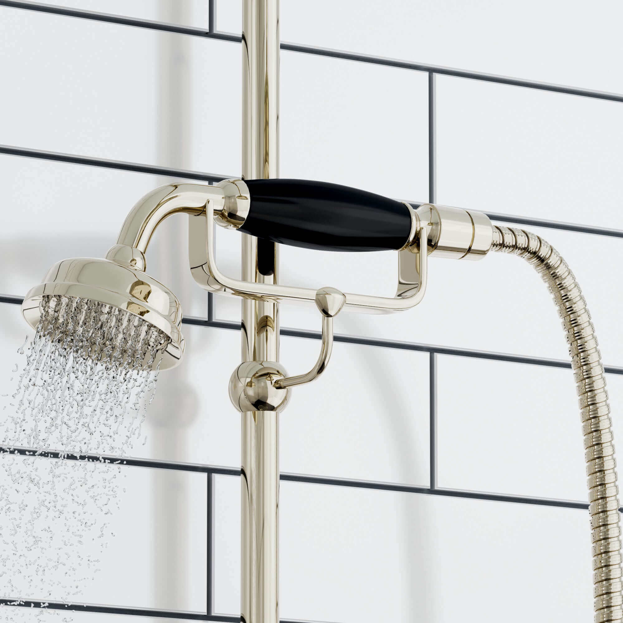Traditional hand shower ceramic brass - gold & black - Image 3