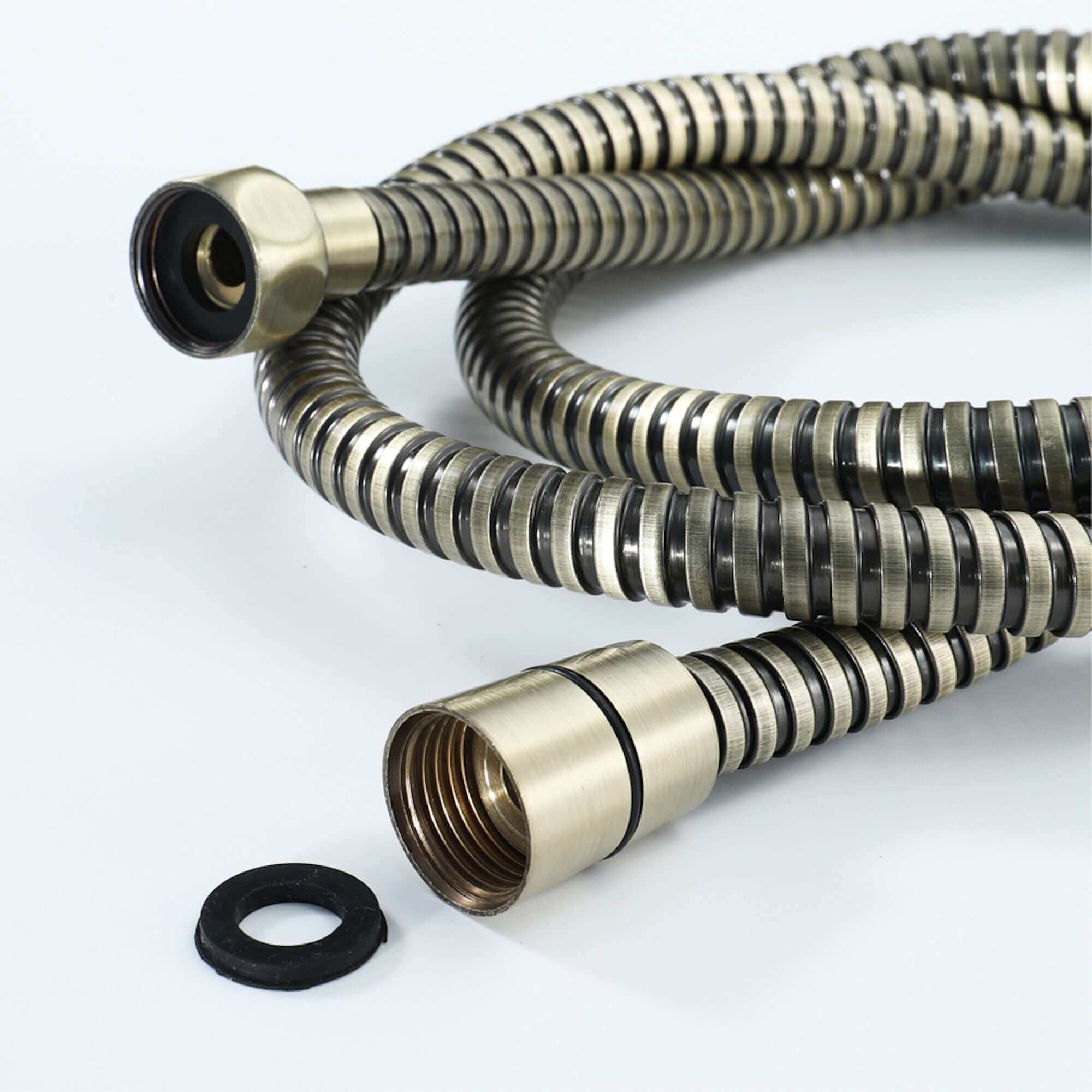 Traditional Handheld Shower Head and Hose Kit Brass with White Ceramic Details - Antique Brass - Image 4