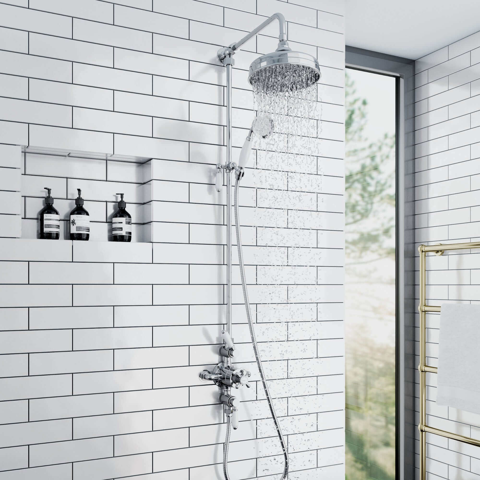 Traditional lever shower head bracket for 18mm diameter rigid riser or slider rail solid brass - chrome & white - Image 3