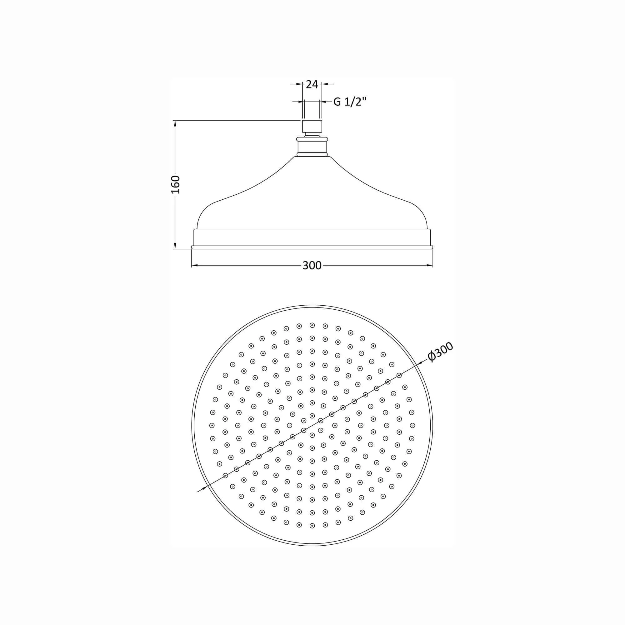 Traditional shower head apron rose brass 300mm - chrome - Image 6