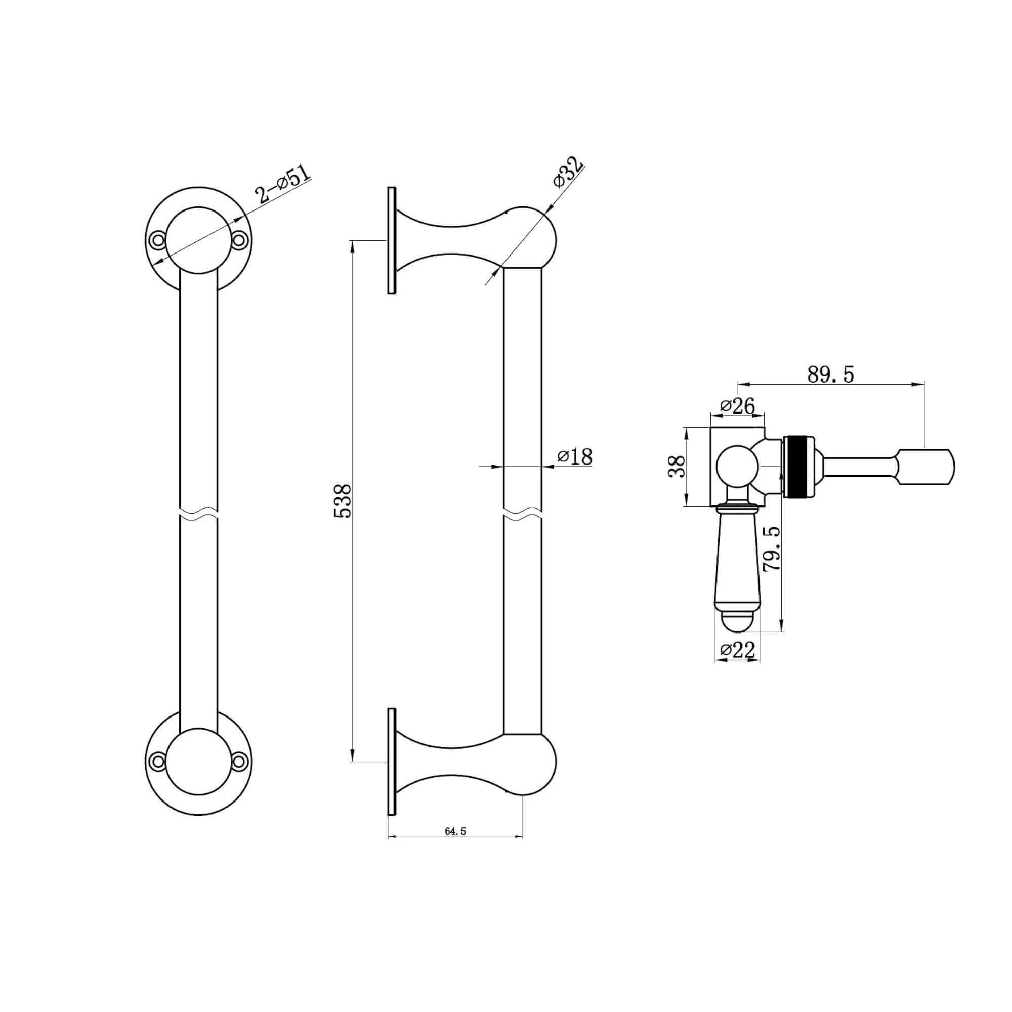 Traditional shower slider rail brass with white ceramic lever bracket - chrome - Image 3