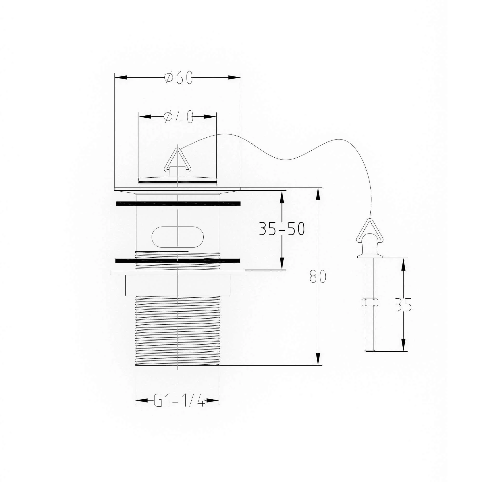 Traditional slotted basin waste with plug and ball chain - chrome - Image 2