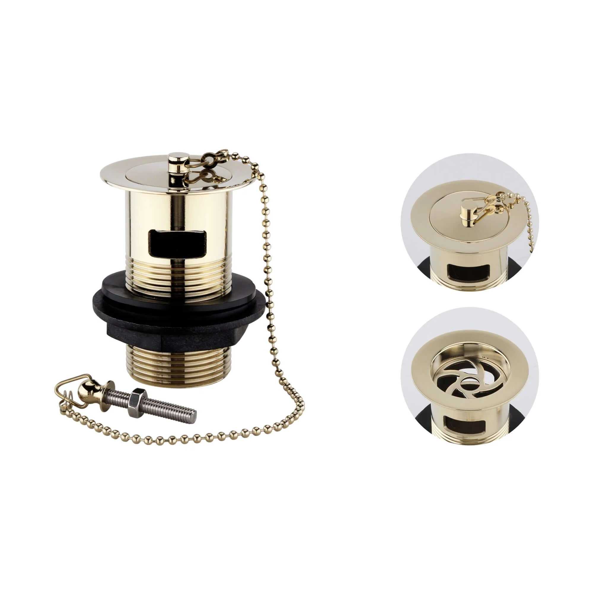 Traditional slotted basin waste with plug and ball chain - gold - Image 2