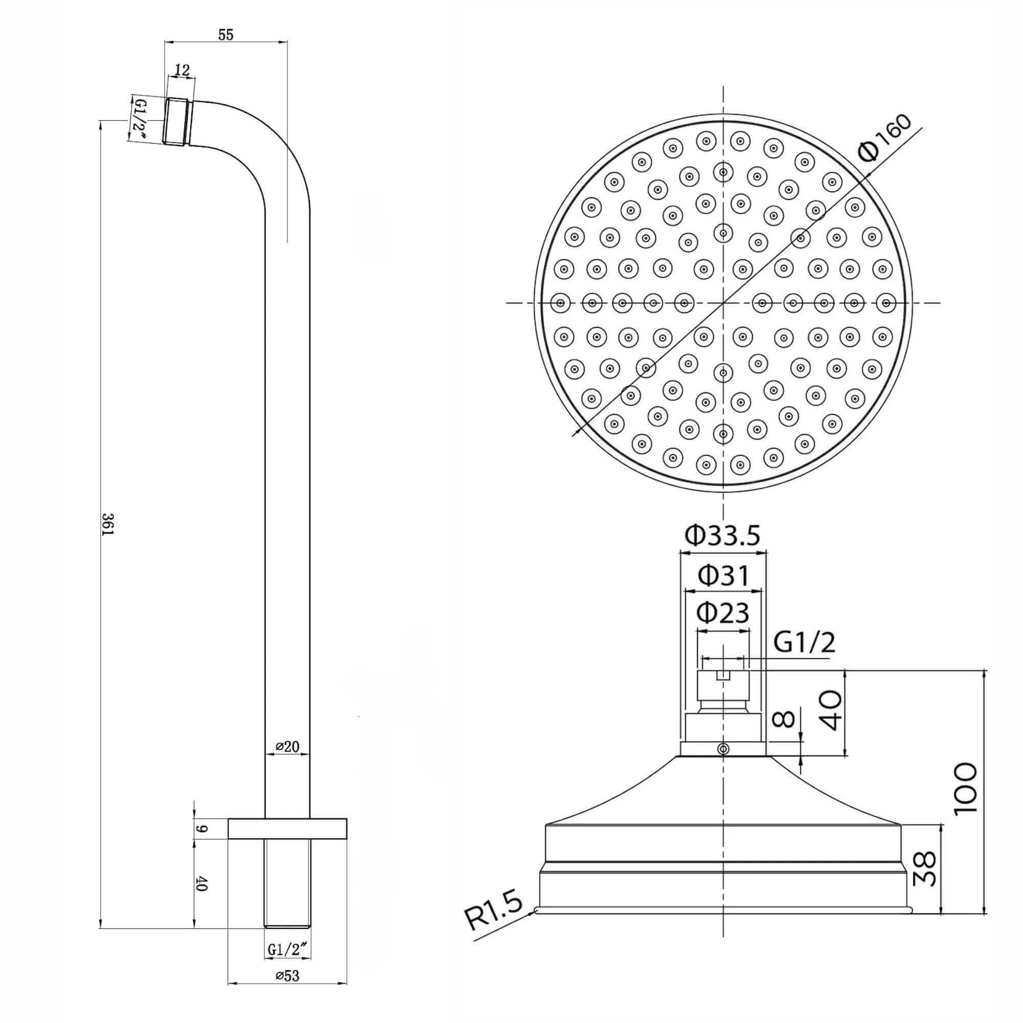 Traditional Wall Fixed Apron Brass Shower Head 6" With Shower Arm - Gold - Image 4