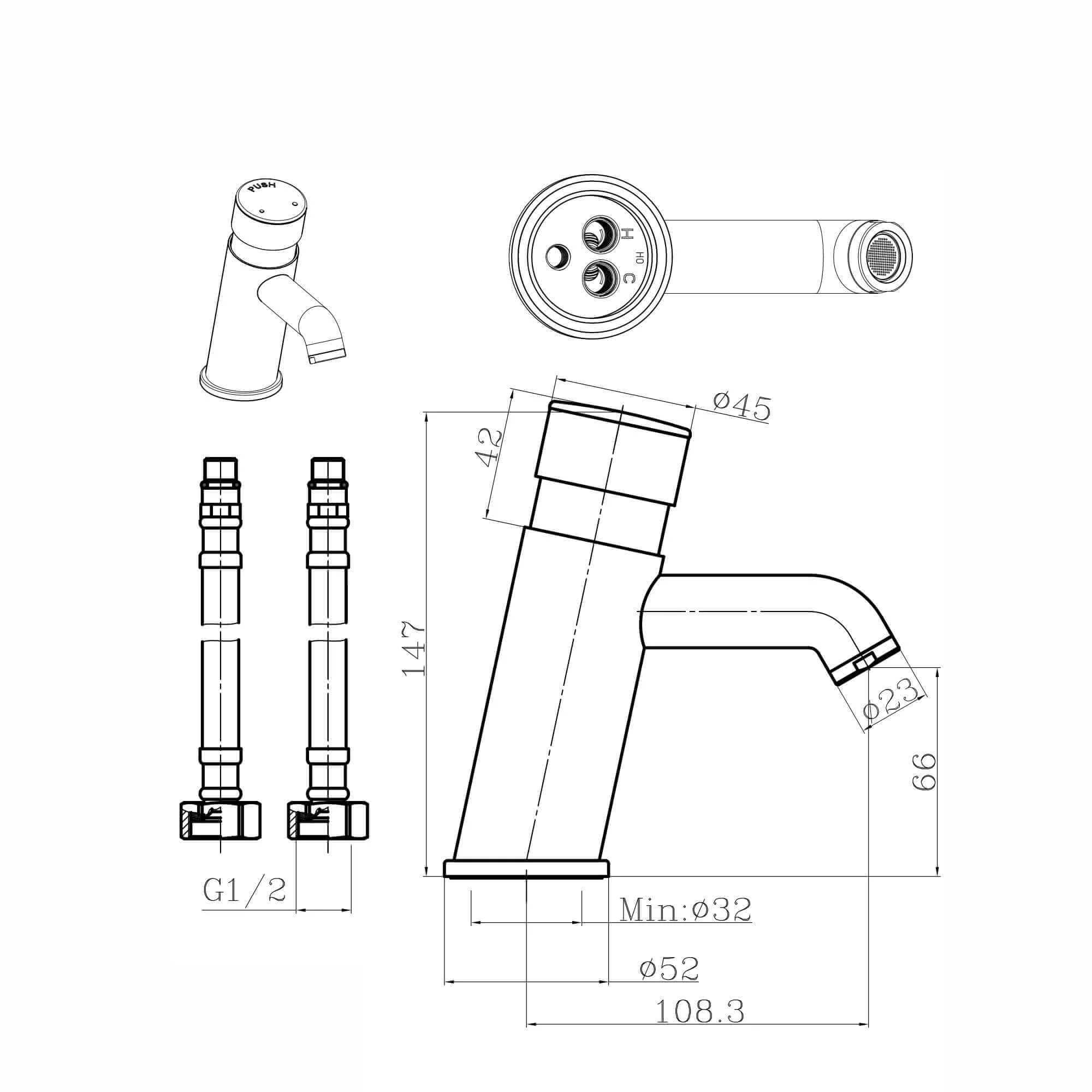 Vision mono non concussive time adjustable basin mixer tap modern - chrome - 12 pack - Image 4